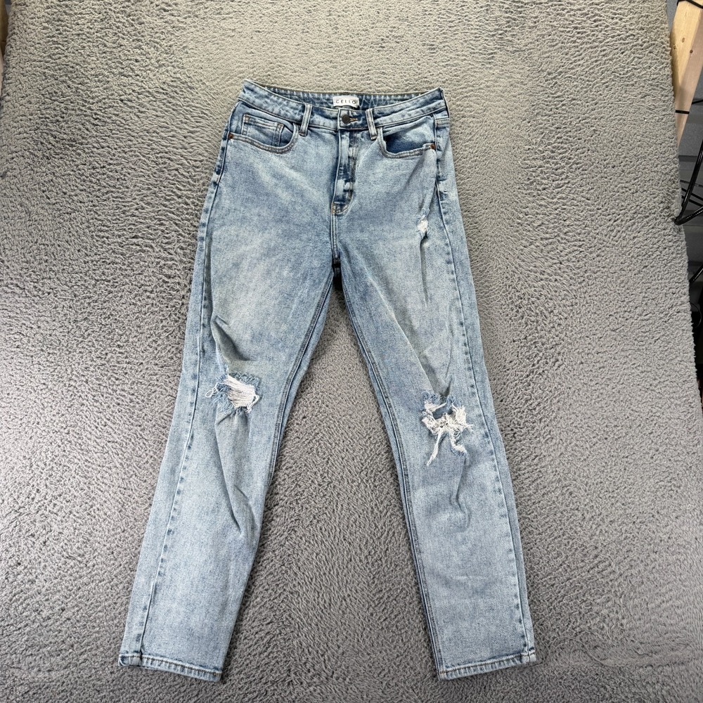 Cello Jeans Womens 9 Blue Cotton Denim Straight Leg Faded Distressed Streetwear